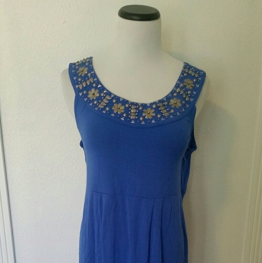 Michael Kors Blue Steeveless Beaded Dress L NWT B7